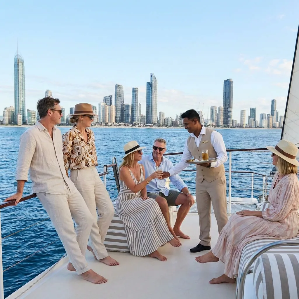 Crew serving guests on the middeck — Christmas party boat Gold Coast