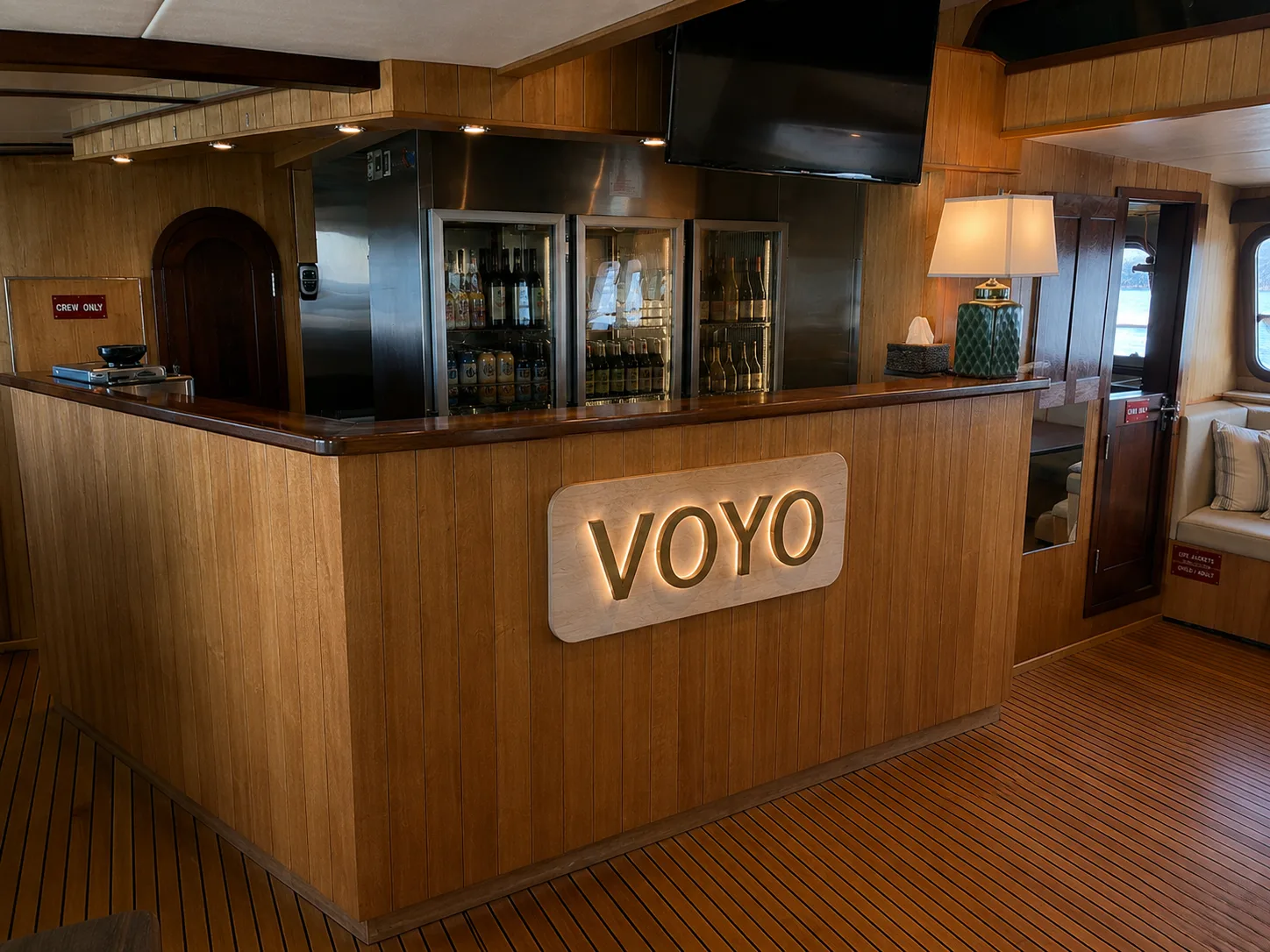 The licensed VOYŌ bar aboard Gold Coast sailing superyacht VOYŌ